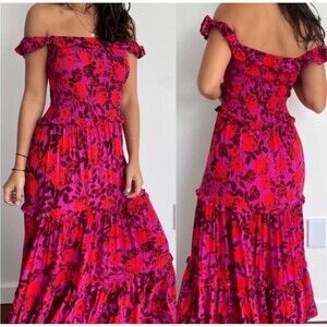 Abel the Label Dress Anthropologie ATL Floral Tiered Maxi XS Smocked Bodice NEW